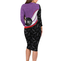 Personalised Aotearoa Lawn Bowls Family Matching Long Sleeve Bodycon Dress and Hawaiian Shirt Maori and Silver Fern Sporty Style Purple Color LT03 - Polynesian Pride