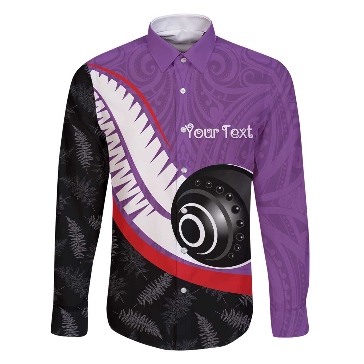 Personalised Aotearoa Lawn Bowls Family Matching Off The Shoulder Long Sleeve Dress and Hawaiian Shirt Maori and Silver Fern Sporty Style Purple Color LT03 Dad's Shirt - Long Sleeve Purple - Polynesian Pride