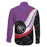 Personalised Aotearoa Lawn Bowls Family Matching Off The Shoulder Long Sleeve Dress and Hawaiian Shirt Maori and Silver Fern Sporty Style Purple Color LT03 - Polynesian Pride