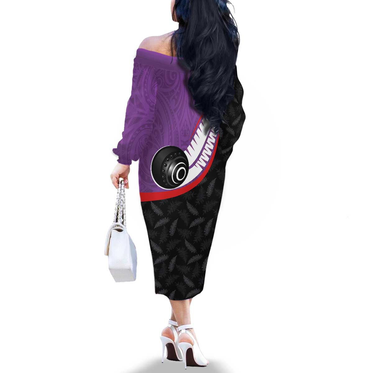 Personalised Aotearoa Lawn Bowls Family Matching Off The Shoulder Long Sleeve Dress and Hawaiian Shirt Maori and Silver Fern Sporty Style Purple Color LT03 - Polynesian Pride