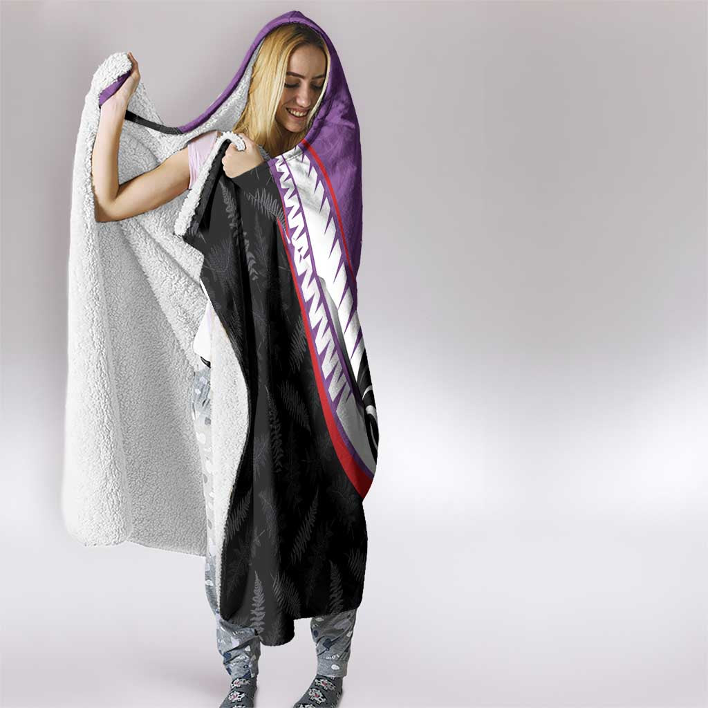 Personalised Aotearoa Lawn Bowls Hooded Blanket Maori and Silver Fern Sporty Style Purple Color - Polynesian Pride