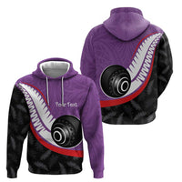 Personalised Aotearoa Lawn Bowls Hoodie Maori and Silver Fern Sporty Style Purple Color - Polynesian Pride