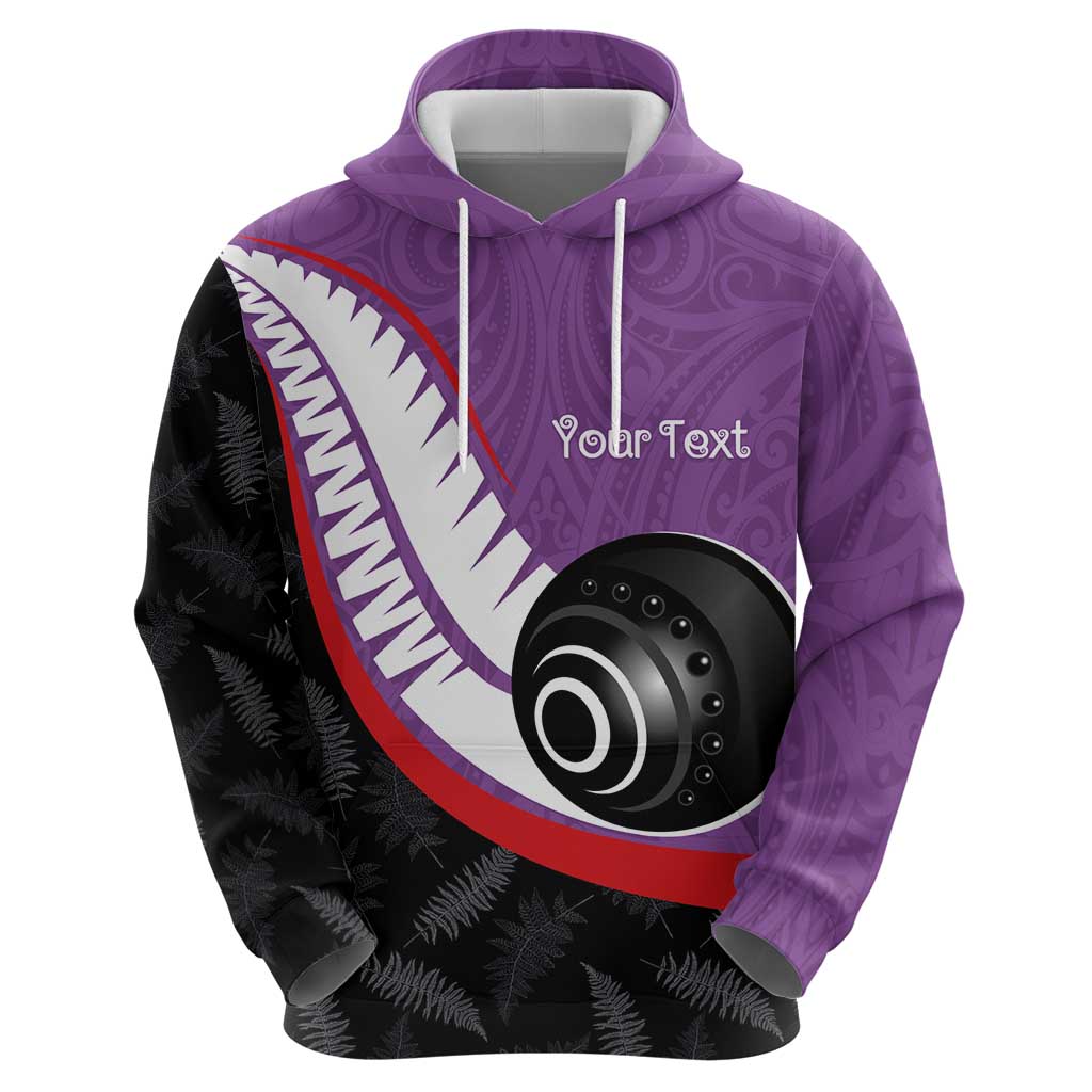 Personalised Aotearoa Lawn Bowls Hoodie Maori and Silver Fern Sporty Style Purple Color - Polynesian Pride