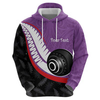 Personalised Aotearoa Lawn Bowls Hoodie Maori and Silver Fern Sporty Style Purple Color - Polynesian Pride