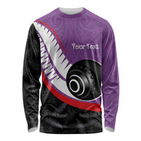Personalised Aotearoa Lawn Bowls Long Sleeve Shirt Maori and Silver Fern Sporty Style Purple Color LT03 Unisex Purple - Polynesian Pride