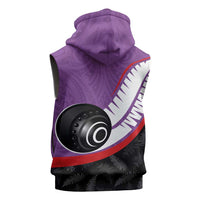 Personalised Aotearoa Lawn Bowls Sleeveless Hoodie Maori and Silver Fern Sporty Style Purple Color - Polynesian Pride