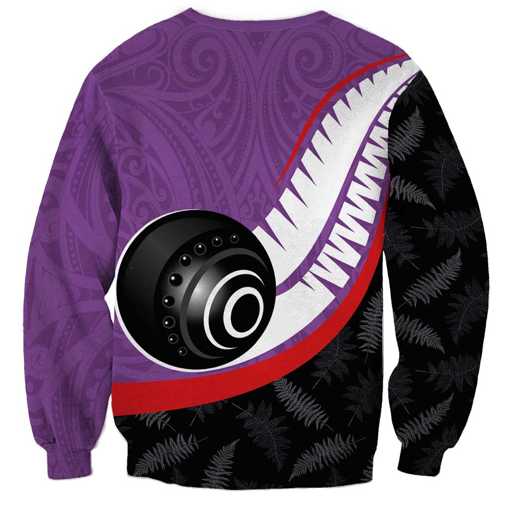 Personalised Aotearoa Lawn Bowls Sweatshirt Maori and Silver Fern Sporty Style Purple Color LT03 - Polynesian Pride