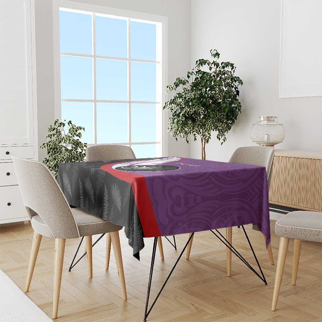 Personalised Aotearoa Lawn Bowls Tablecloth Maori and Silver Fern Sporty Style Purple Color - Polynesian Pride