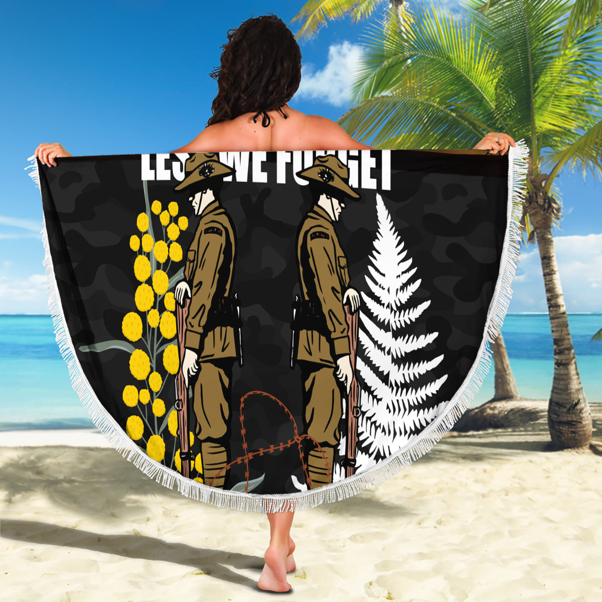 New Zealand and Australia ANZAC Day Beach Blanket Soldier and Last Post Camouflage Pattern LT03 - Polynesian Pride