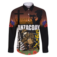 New Zealand and Australia ANZAC Day Family Matching Off Shoulder Short Dress and Hawaiian Shirt Soldier and Last Post Camouflage Pattern LT03 Dad's Shirt - Long Sleeve Black - Polynesian Pride