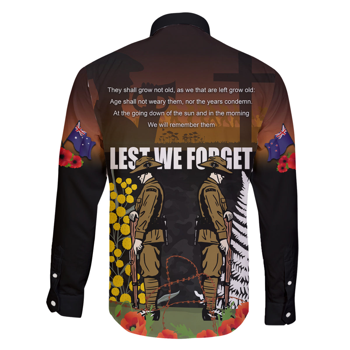 New Zealand and Australia ANZAC Day Family Matching Off Shoulder Short Dress and Hawaiian Shirt Soldier and Last Post Camouflage Pattern LT03 - Polynesian Pride