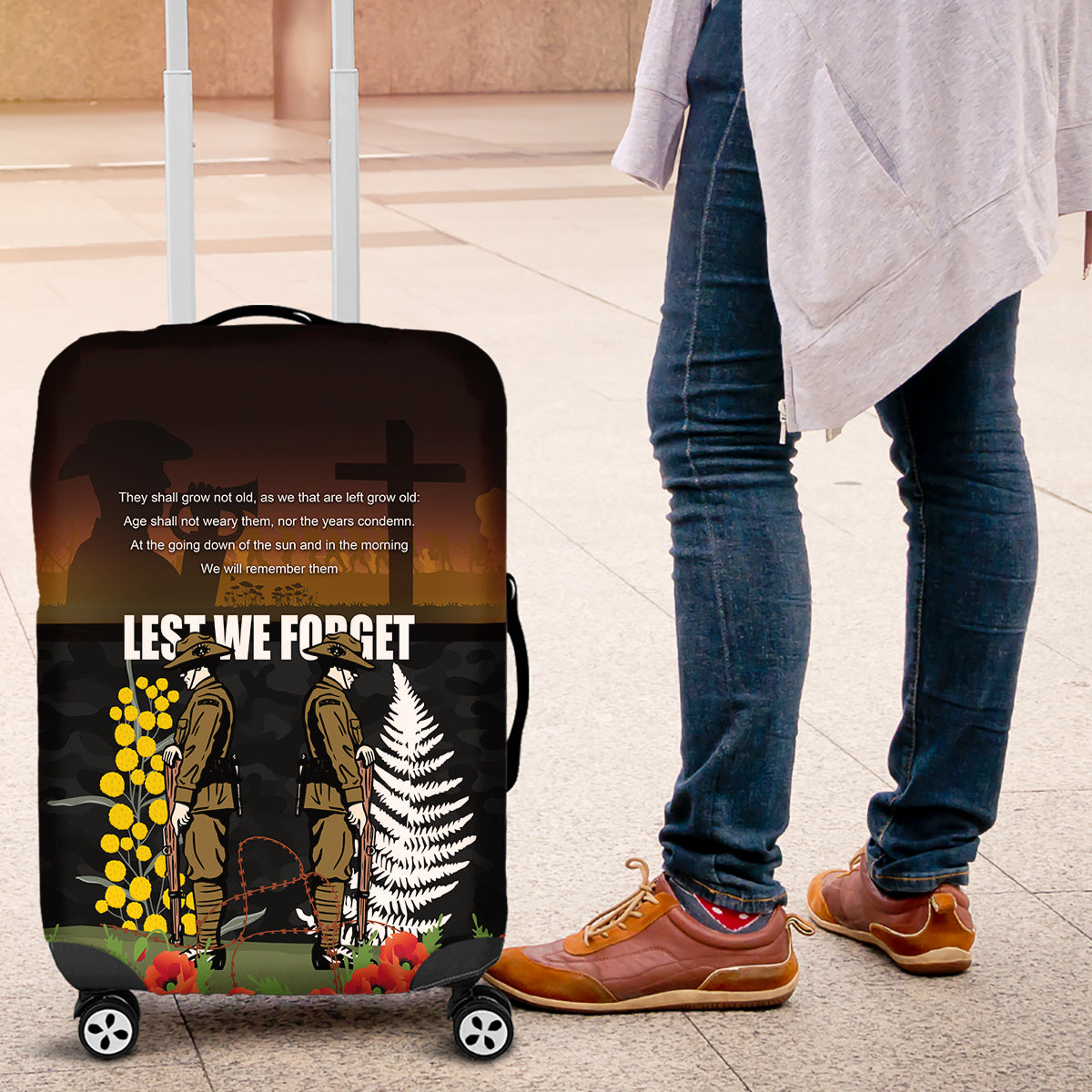 New Zealand and Australia ANZAC Day Luggage Cover Soldier and Last Post Camouflage Pattern LT03 Black - Polynesian Pride