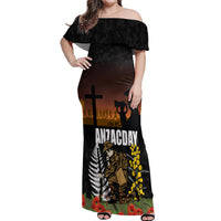 New Zealand and Australia ANZAC Day Off Shoulder Maxi Dress Soldier and Last Post Camouflage Pattern LT03 Women Black - Polynesian Pride