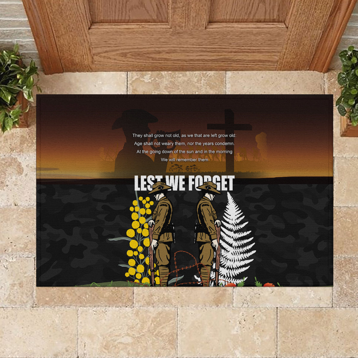 New Zealand and Australia ANZAC Day Rubber Doormat Soldier and Last Post Camouflage Pattern LT03 - Polynesian Pride