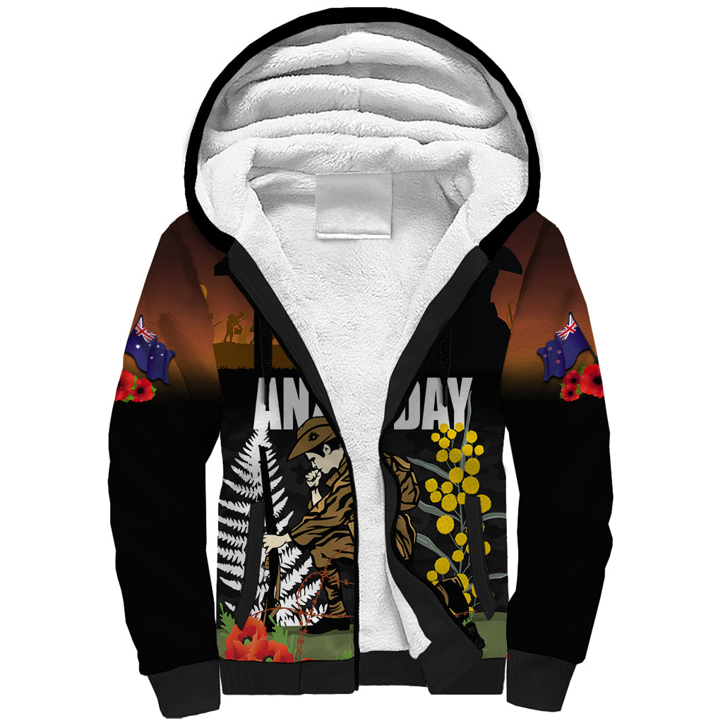 New Zealand and Australia ANZAC Day Sherpa Hoodie Soldier and Last Post Camouflage Pattern LT03 Unisex Black - Polynesian Pride