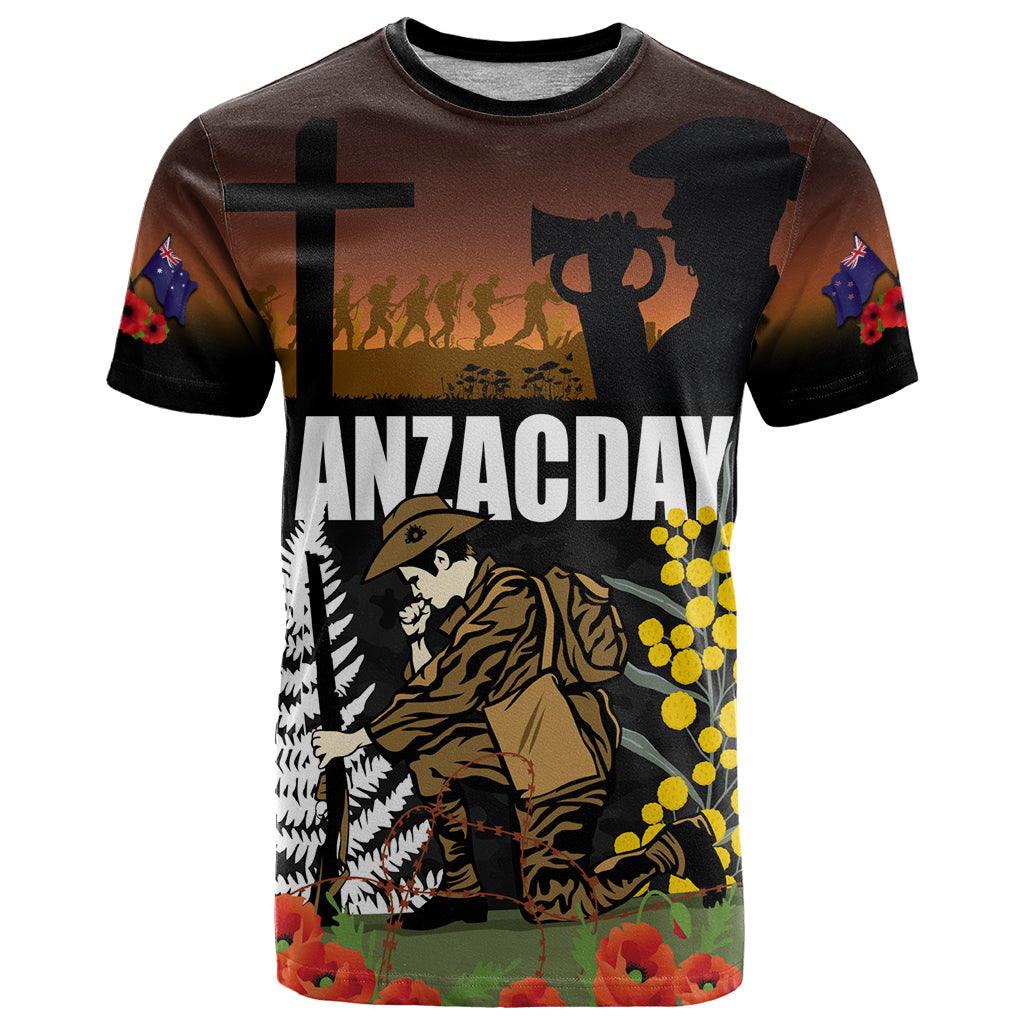 New Zealand and Australia ANZAC Day T Shirt Soldier and Last Post Camouflage Pattern LT03 Black - Polynesian Pride