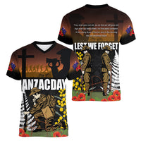 New Zealand and Australia ANZAC Day Women V Neck T Shirt Soldier and Last Post Camouflage Pattern LT03 - Polynesian Pride