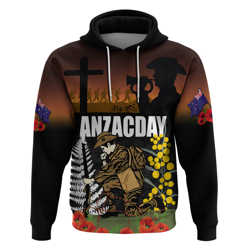 New Zealand and Australia ANZAC Day Zip Hoodie Soldier and Last Post Camouflage Pattern LT03 Pullover Hoodie Black - Polynesian Pride