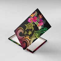 Hawaii Turtle Day Canvas Wall Art Polynesian Tattoo and Hibiscus Flowers