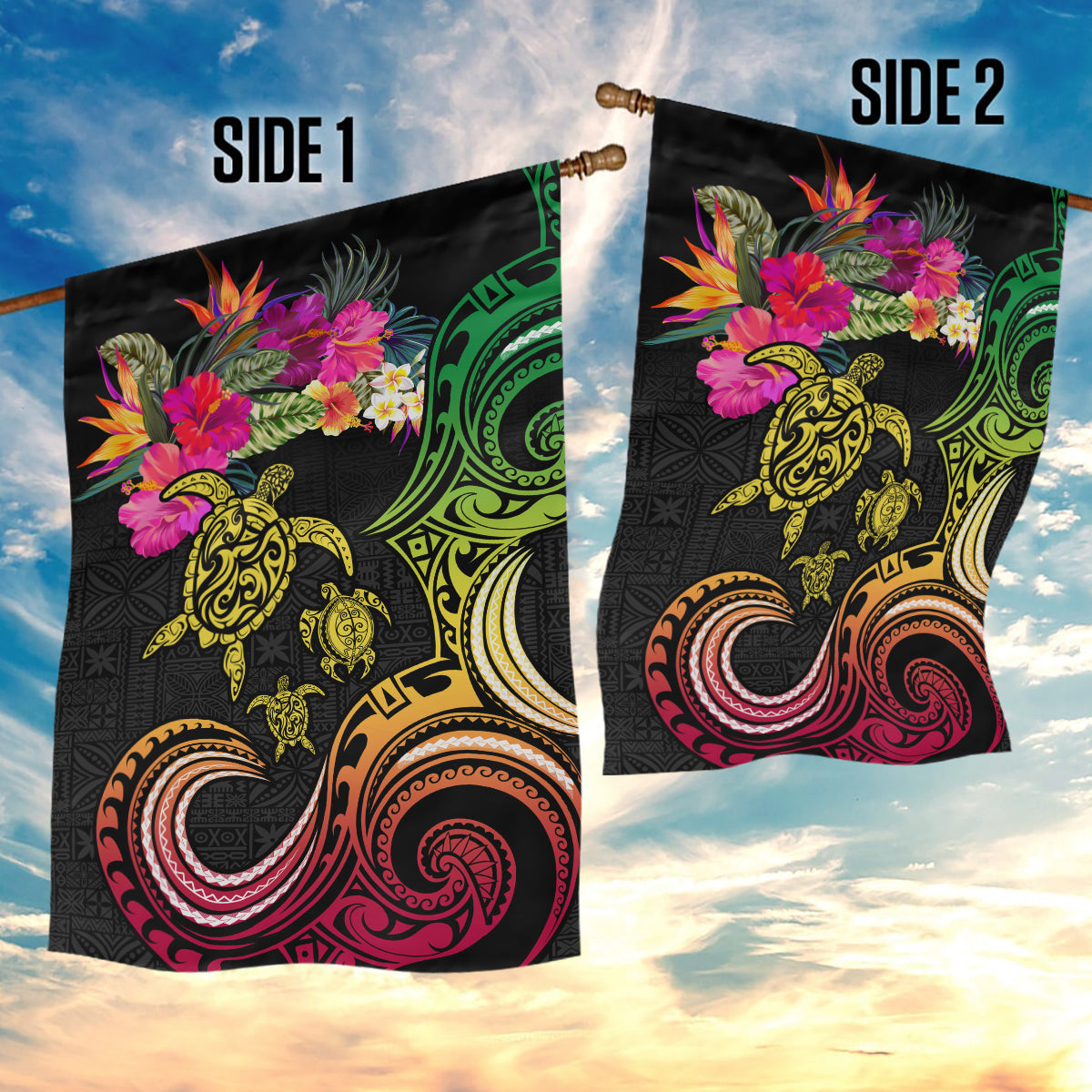 Hawaii Turtle Day Garden Flag Polynesian Tattoo and Hibiscus Flowers LT03 - Polynesian Pride