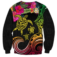 Hawaii Turtle Day Sweatshirt Polynesian Tattoo and Hibiscus Flowers