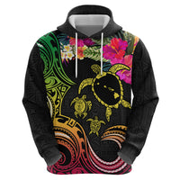 Hawaii Turtle Day Zip Hoodie Polynesian Tattoo and Hibiscus Flowers