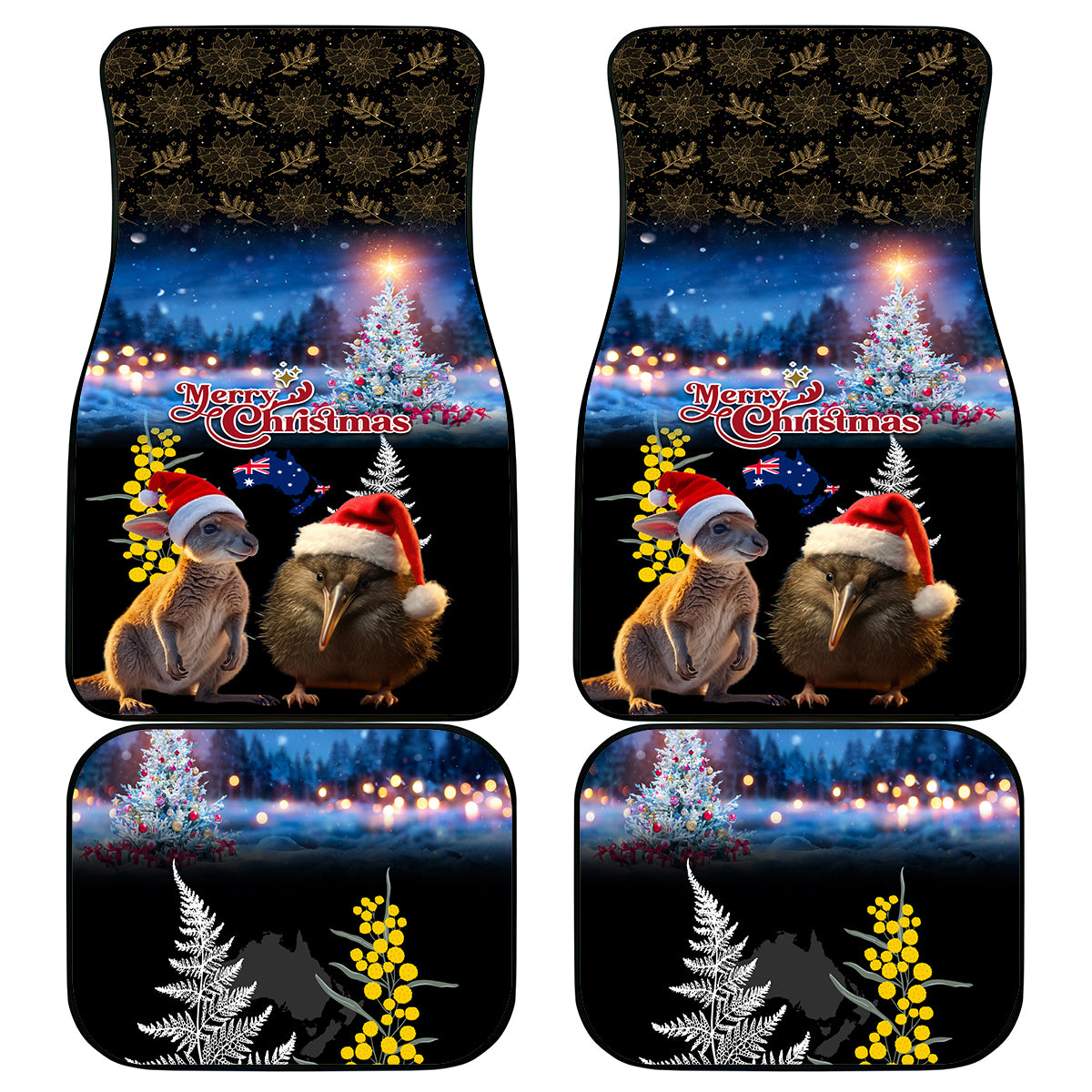 New Zealand and Australia Merry Christmas Car Mats Kiwi Bird and Kangaroo Xmas Vibe