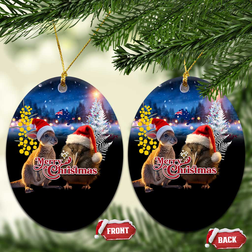 New Zealand and Australia Merry Christmas Ceramic Ornament Kiwi Bird and Kangaroo Xmas Vibe