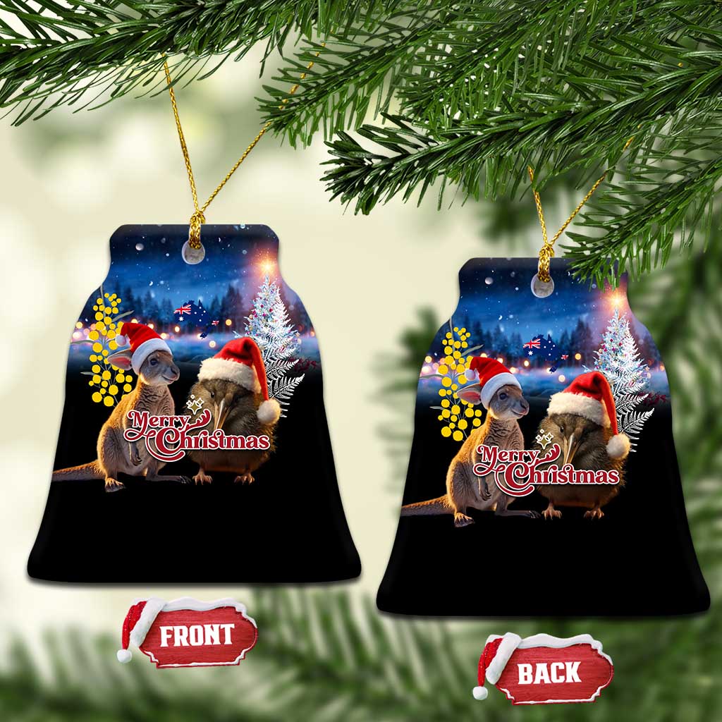 New Zealand and Australia Merry Christmas Ceramic Ornament Kiwi Bird and Kangaroo Xmas Vibe