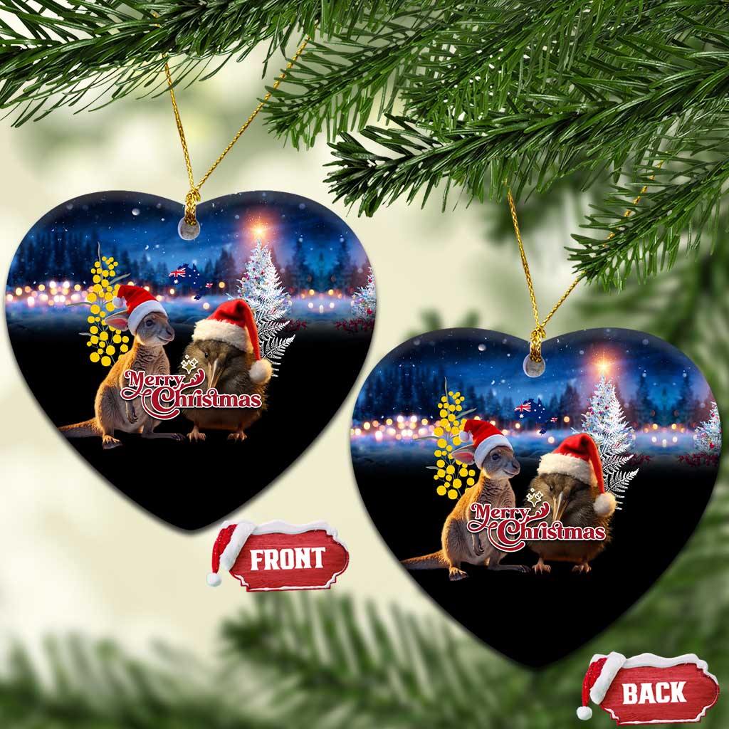 New Zealand and Australia Merry Christmas Ceramic Ornament Kiwi Bird and Kangaroo Xmas Vibe