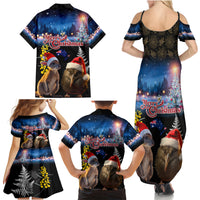 New Zealand and Australia Merry Christmas Family Matching Summer Maxi Dress and Hawaiian Shirt Kiwi Bird and Kangaroo Xmas Vibe