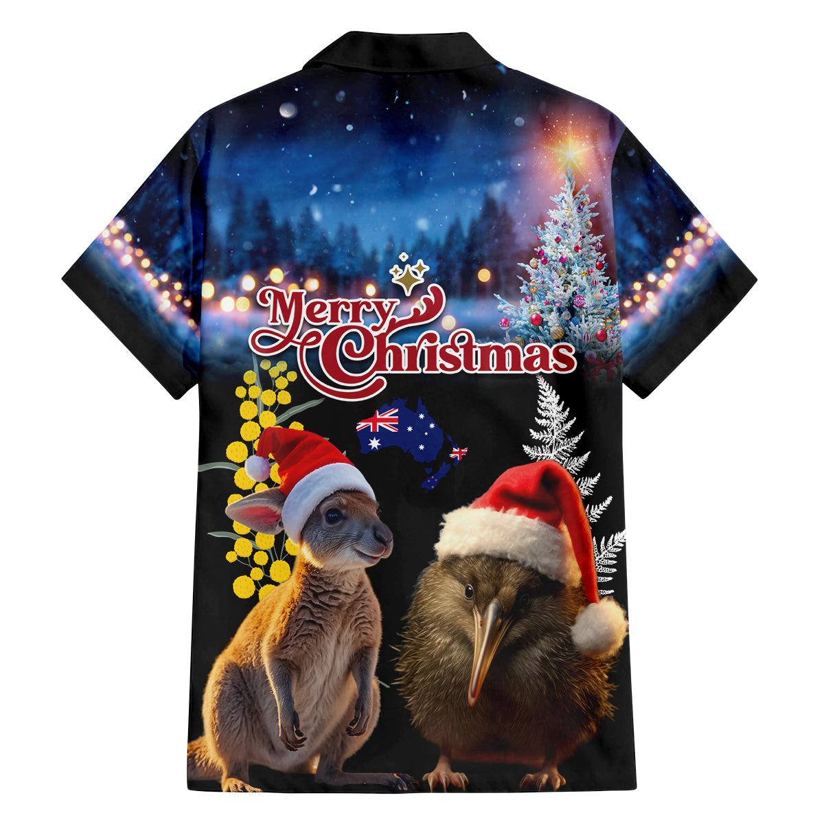 New Zealand and Australia Merry Christmas Family Matching Summer Maxi Dress and Hawaiian Shirt Kiwi Bird and Kangaroo Xmas Vibe