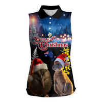 New Zealand and Australia Merry Christmas Women Sleeveless Polo Shirt Kiwi Bird and Kangaroo Xmas Vibe