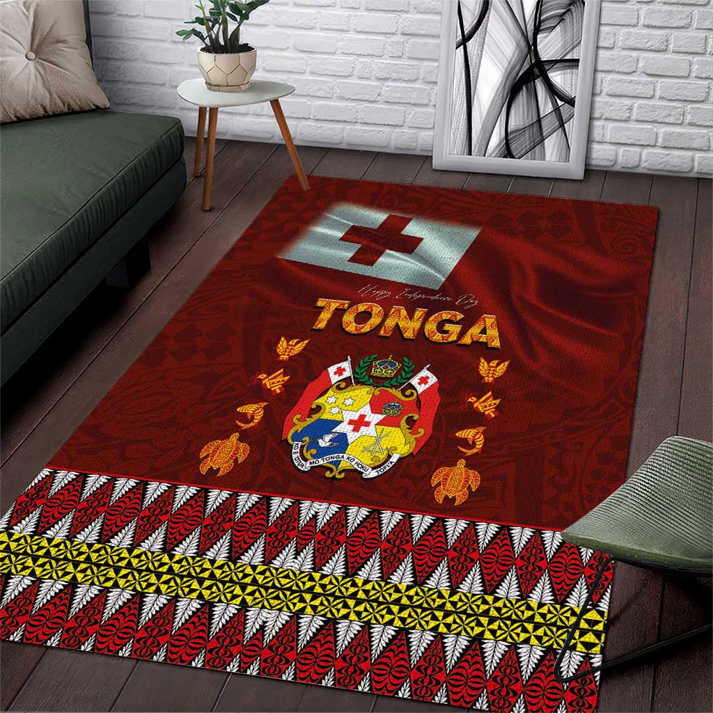 Tonga Independence Day Area Rug National Flag and Emblem with Ngatu Art Pattern