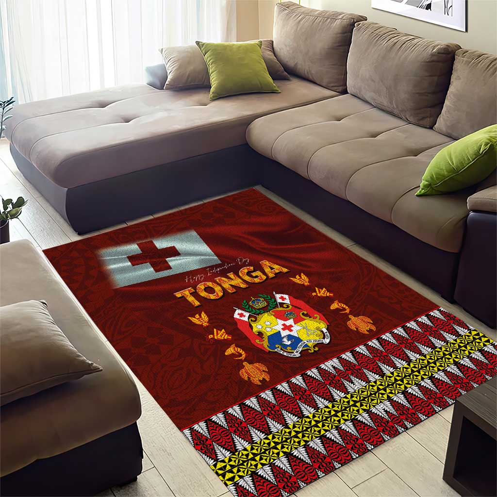 Tonga Independence Day Area Rug National Flag and Emblem with Ngatu Art Pattern