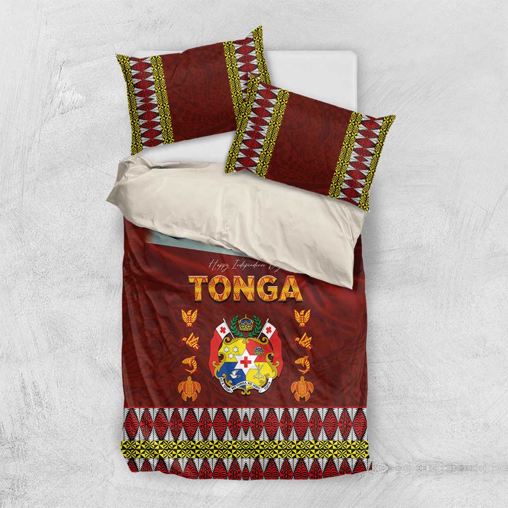 Tonga Independence Day Bedding Set National Flag and Emblem with Ngatu Art Pattern