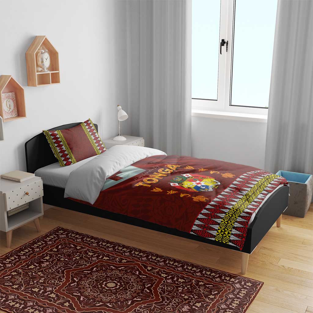 Tonga Independence Day Bedding Set National Flag and Emblem with Ngatu Art Pattern