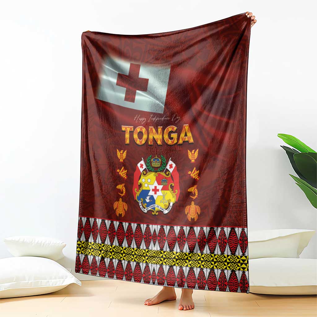 Tonga Independence Day Blanket National Flag and Emblem with Ngatu Art Pattern