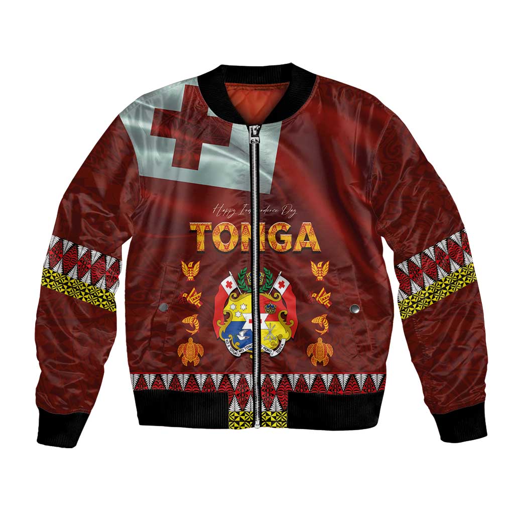 Tonga Independence Day Bomber Jacket National Flag and Emblem with Ngatu Art Pattern