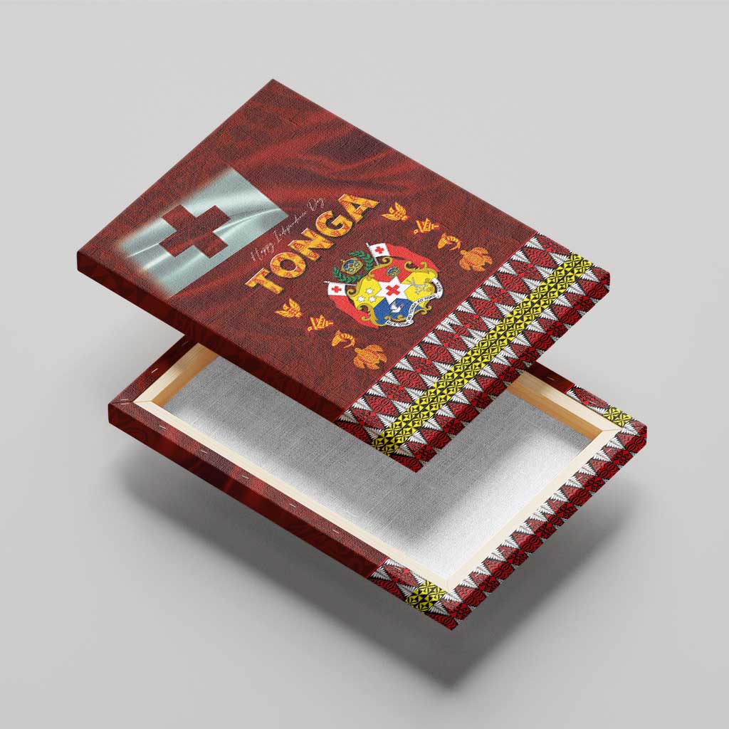 Tonga Independence Day Canvas Wall Art National Flag and Emblem with Ngatu Art Pattern