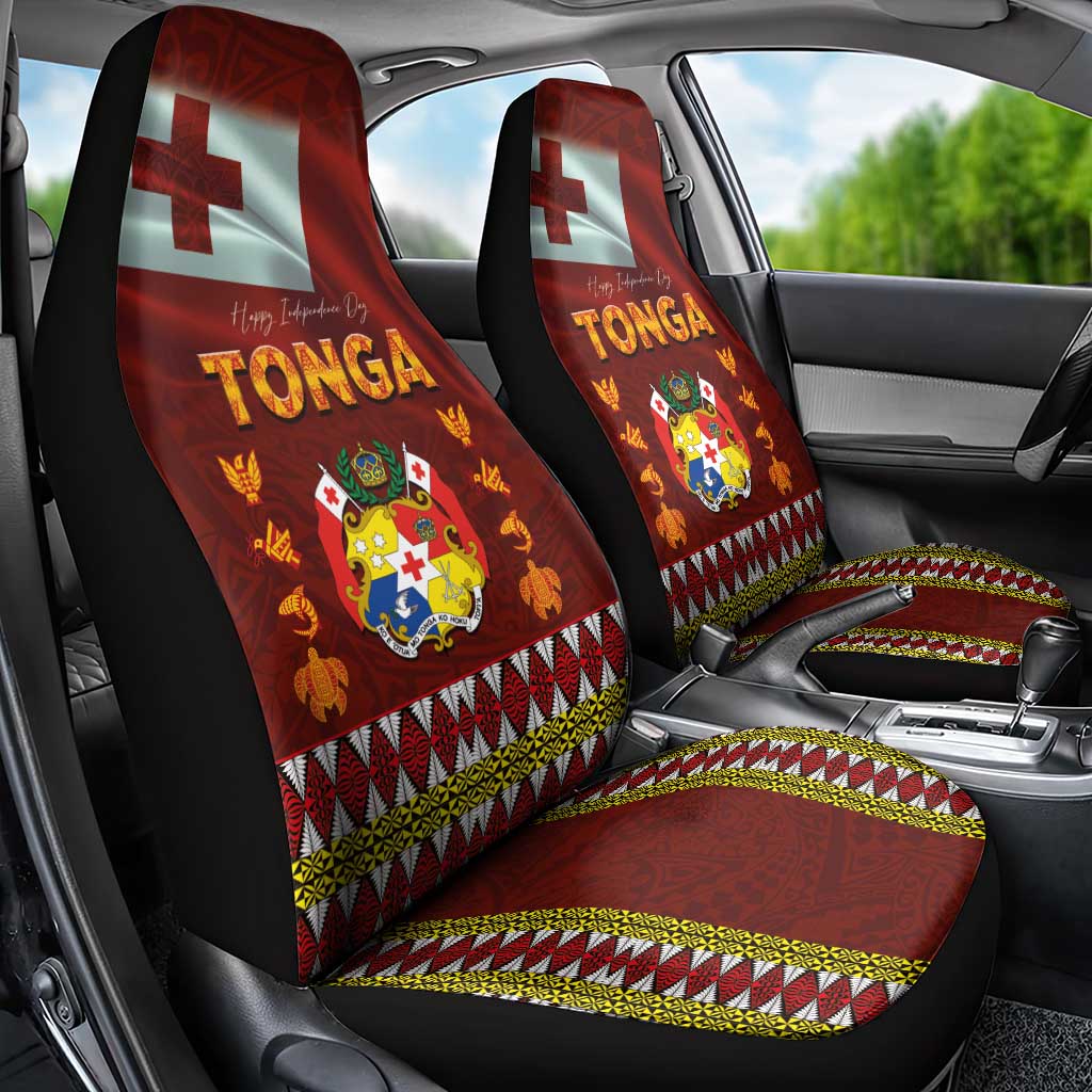 Tonga Independence Day Car Seat Cover National Flag and Emblem with Ngatu Art Pattern