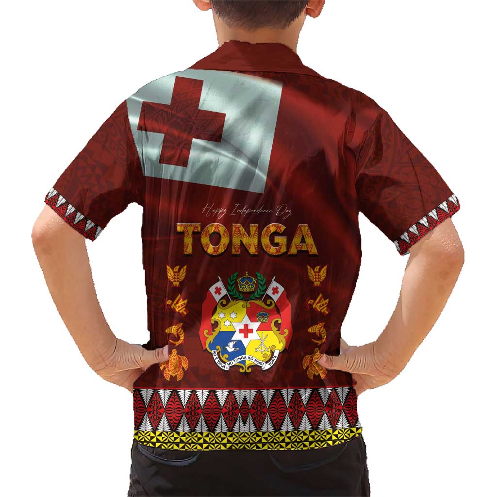 Tonga Independence Day Family Matching Short Sleeve Bodycon Dress and Hawaiian Shirt National Flag and Emblem with Ngatu Art Pattern