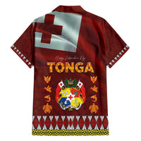 Tonga Independence Day Family Matching Short Sleeve Bodycon Dress and Hawaiian Shirt National Flag and Emblem with Ngatu Art Pattern