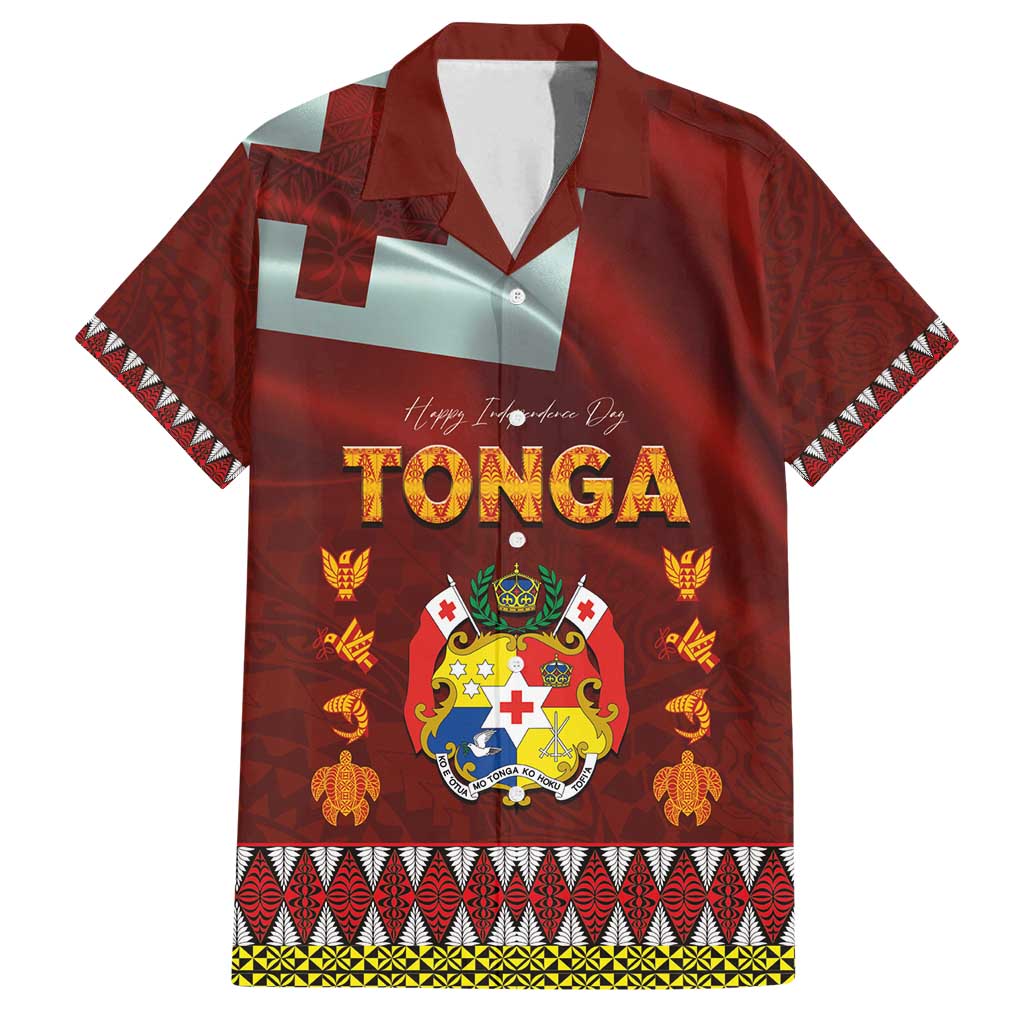 Tonga Independence Day Family Matching Tank Maxi Dress and Hawaiian Shirt National Flag and Emblem with Ngatu Art Pattern