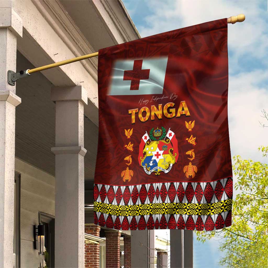 Tonga Independence Day Garden Flag National Flag and Emblem with Ngatu Art Pattern
