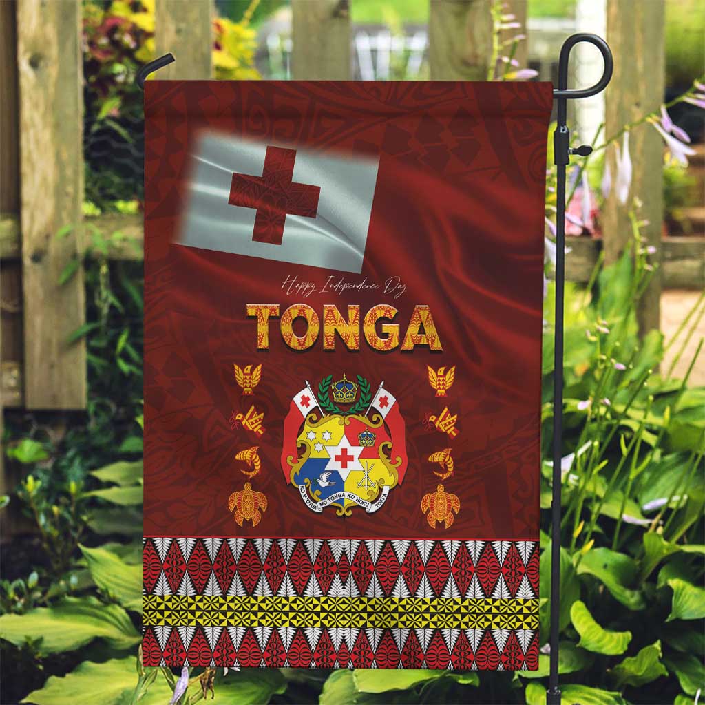 Tonga Independence Day Garden Flag National Flag and Emblem with Ngatu Art Pattern