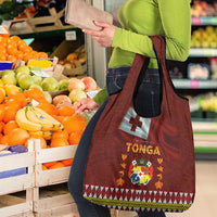 Tonga Independence Day Grocery Bag National Flag and Emblem with Ngatu Art Pattern