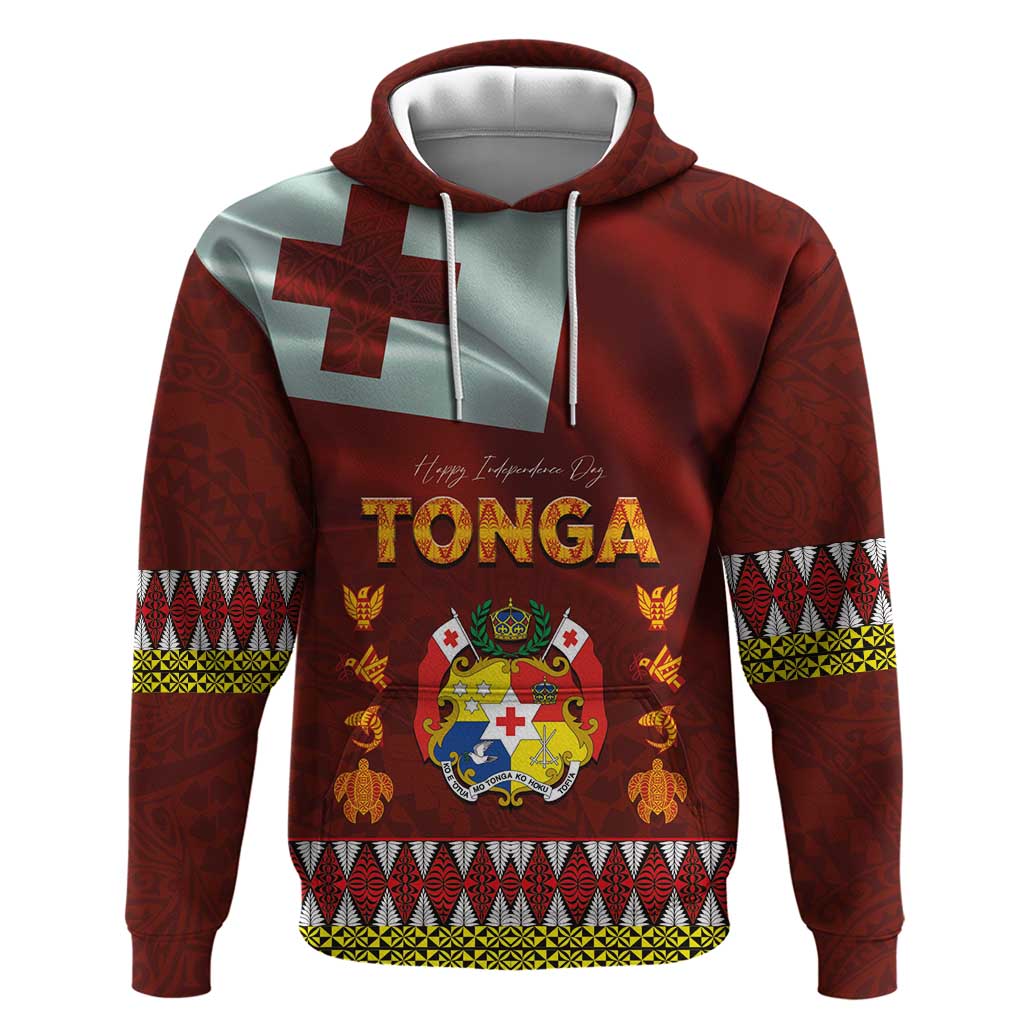 Tonga Independence Day Hoodie National Flag and Emblem with Ngatu Art Pattern