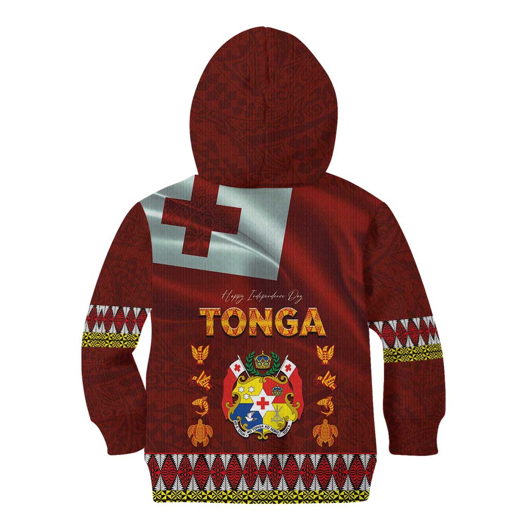 Tonga Independence Day Kid Hoodie National Flag and Emblem with Ngatu Art Pattern
