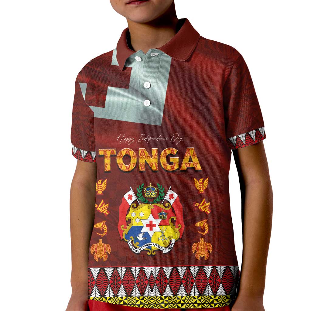 Tonga Independence Day Kid Polo Shirt National Flag and Emblem with Ngatu Art Pattern LT03 Kid Red - Polynesian Pride